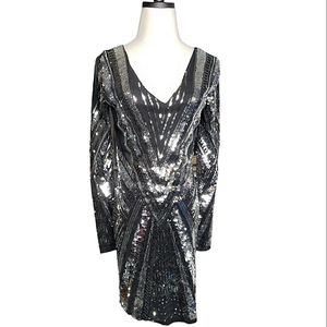 Midnight Doll Juniors Silver Mirror Sequin Chevron Geometric Taylor Swift Sz 7